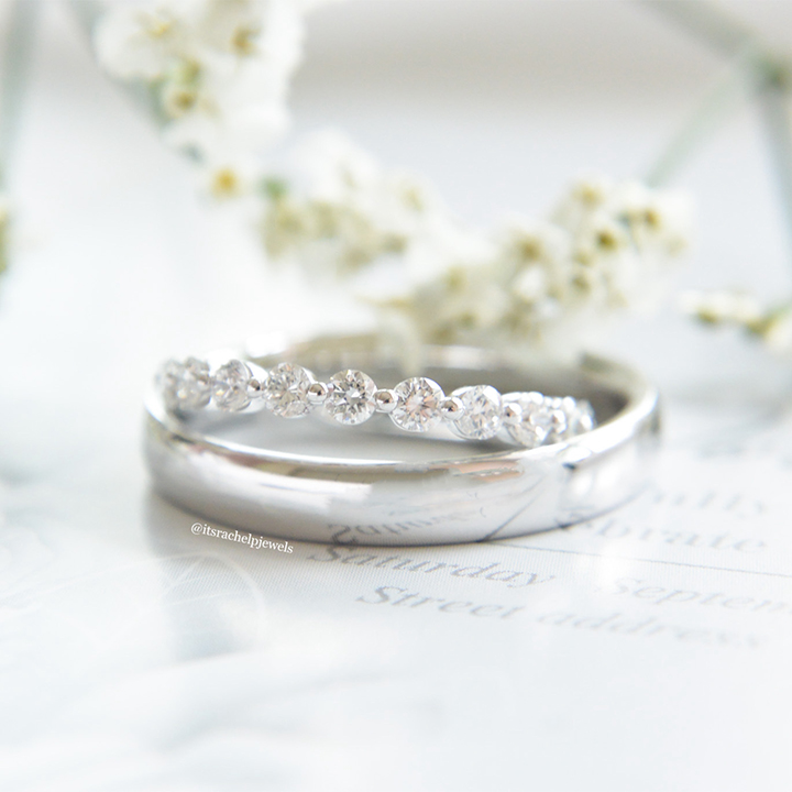 Men Plain Wedding Band & Dotted Diamond Lady’s wedding band