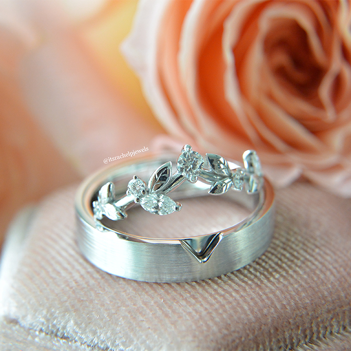 V cut Rotatable Men & Diamond Wedding bands